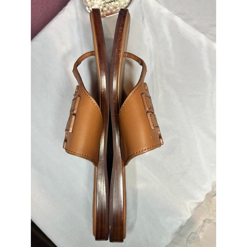 Tory Burch Jamie Weston Logo Sandals in Royal Tan US 7.5 - Picture 6 of 7